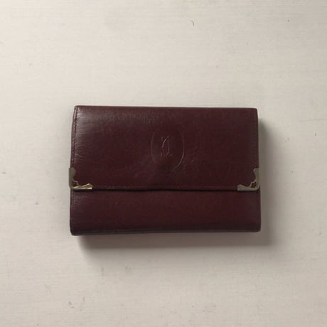 Cartier カルティエ  マストライン 三つ折りコンパクト財布  ウォレット　レザー  ボルドー がま口タイプ  ヴィンテージ
