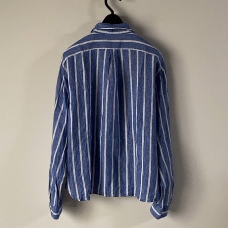 POLO RALPH LAUREN ポロ ラルフローレン 2020年製 クロップドリネンシャツ 青/白 ストライプ ドロップショルダー size XS  USED美品