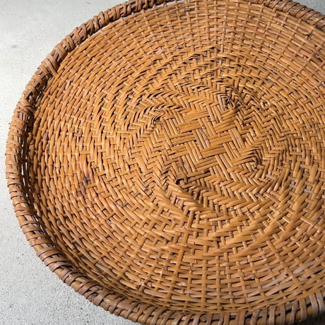 古い竹編みの円型笊(55cm)  浅ざる 干笊 日本製 古民具 古民藝 手仕事 ジャパンヴィンテージ 良品