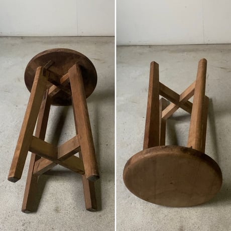 古い木製スツール 無塗装 白木 丸椅子 ヴィンテージスツール ナチュラル色 シンプルデザイン 美品