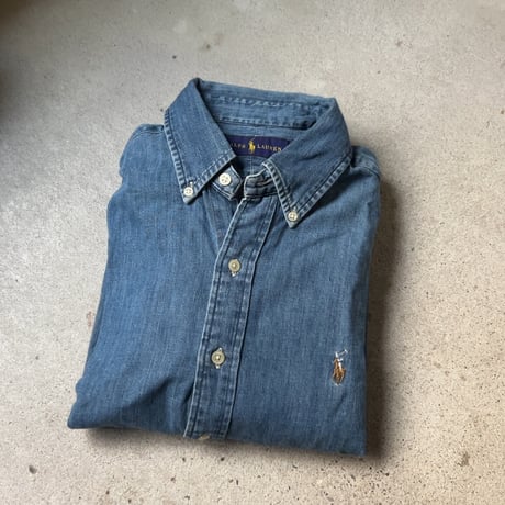 RALPH LAUREN ラルフローレン デニムシャツ シャンブレーシャツ ボタンダウン ポニー刺繍  size SP  POLO ポロ 中古美品