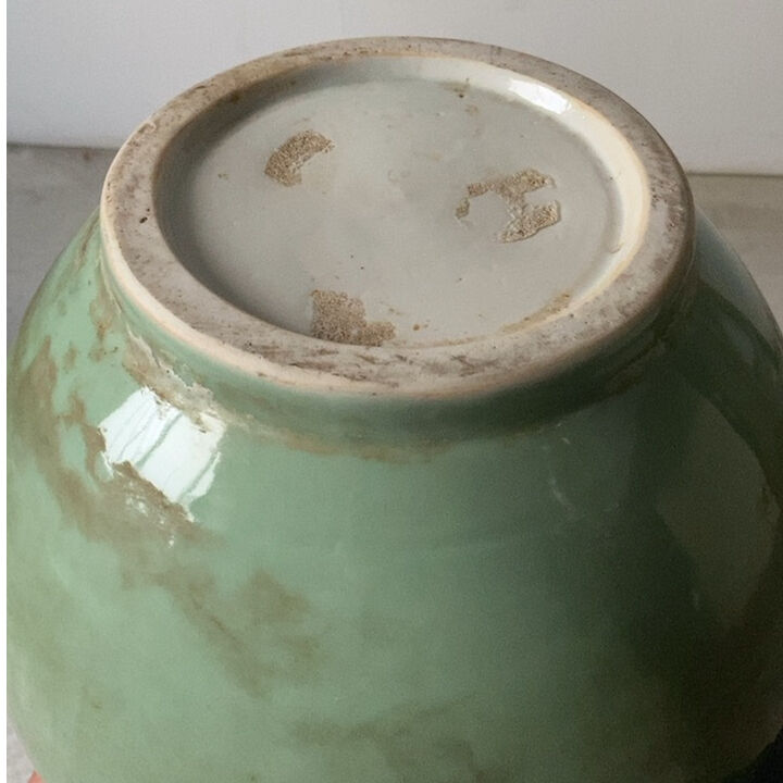 古い半胴甕 幅30.5cm 伊万里 染付青磁 水差 青磁釉 目跡 古作 古い半胴甕 幅30.5cm 伊万里 染付青磁 水差 青磁釉 目跡 古作