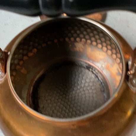 copper 100 home ware  新光金属製 ヴィンテージコッパーケトル  2L  純銅やかん 木製黒持ち手＋黒摘み グッドエイジング