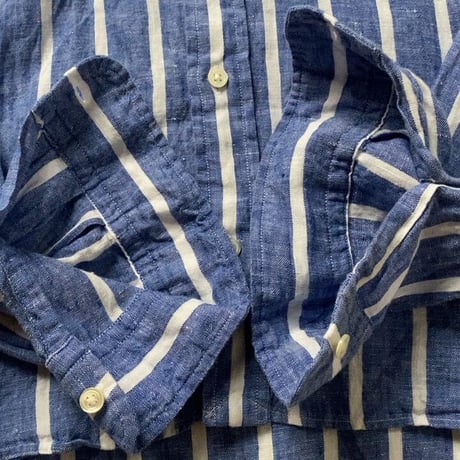 POLO RALPH LAUREN ポロ ラルフローレン 2020年製 クロップドリネンシャツ 青/白 ストライプ ドロップショルダー size XS  USED美品