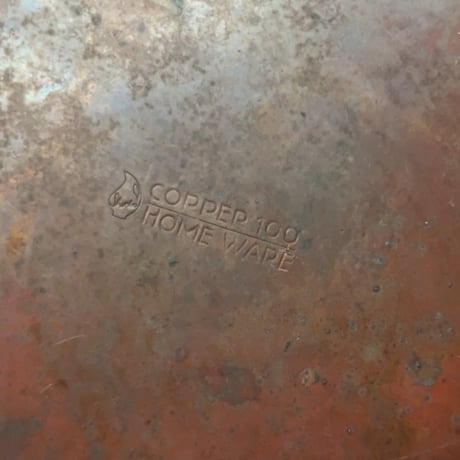 Old COPPER100 HOMEWARE 新光金属 コッパー100 ホームウェア 純銅ヴィンテージ コルドロン 両手鍋 20cm 木製ハンドル 木製摘み  ヴィンテージキッチンツール  中古良品