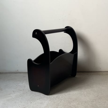 FUJI FURNITURE 富士ファニチア ヴィンテージマガジンラック ワンハンドル波型 グラデーションカラー 木製本立て 木製雑誌入れ 木工家具 70s 古作 良品