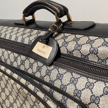 GUCCI オールドグッチ テニスラケット収納付 スポーツバッグ  GGコーティングキャンバス/レザー  ネイビー  ヴィンテージ グッチ テニスバッグ レアアイテム 希少珍品 中古美品