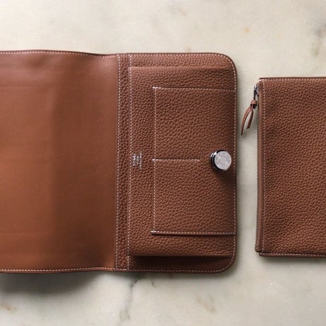HERMES エルメス ドゴンデュオ(GM)  トゴ  ゴールド  シルバー金具  D刻印(2019年製) 財布 ウォレット 中古極美品