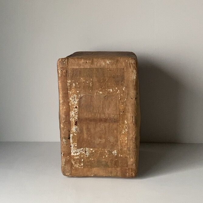 古い一閑張りの道具箱 32cm 竹籠＋紙＋柿渋 深型 古箱 古道具