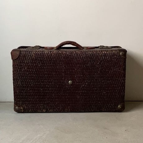 TK&Co. 柳編みアンティークトランク 大型編み込みヴィンテージトランク68cm  レザー/柳  柳行李 ダークブラウン 美エイジング 40s 50s