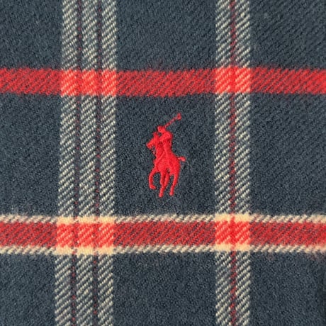 RALPH LAUREN ラルフローレン チェック柄 大判ストール ウール100% ひざ掛け 膝掛け 肩掛け マフラー ダークブルー/赤/白 好配色 POLO ポロ 中古美品