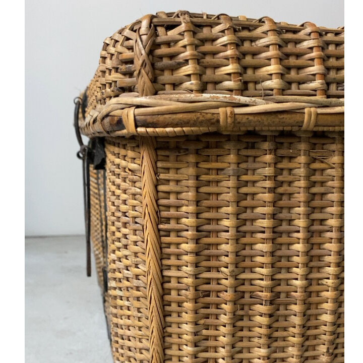 NY/アンティーク籐編・大型衣裳ケース 竹編の古い衣装ケース 江戸〜明治期 蓋・トレー・本体…全て編まれた古