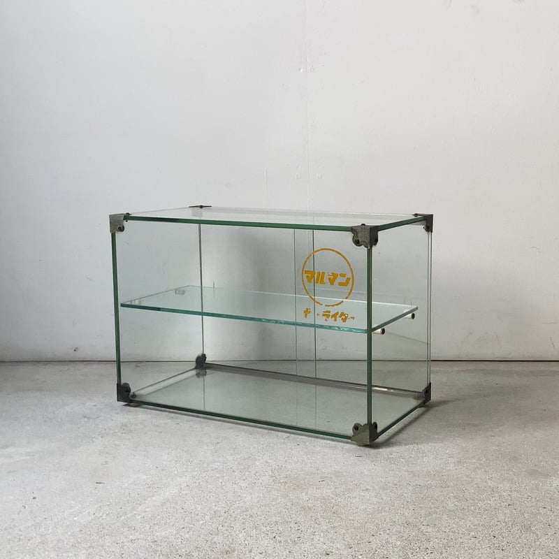 ヴィンテージ ガラスケース 小型 幅38cmの小さめ2段1枚棚板 ガラス 