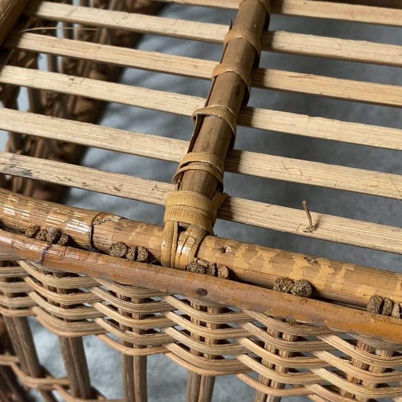 ヴィンテージ ラタン製 脱衣籠 昭和初期の銭湯 グッドエイジング 完品