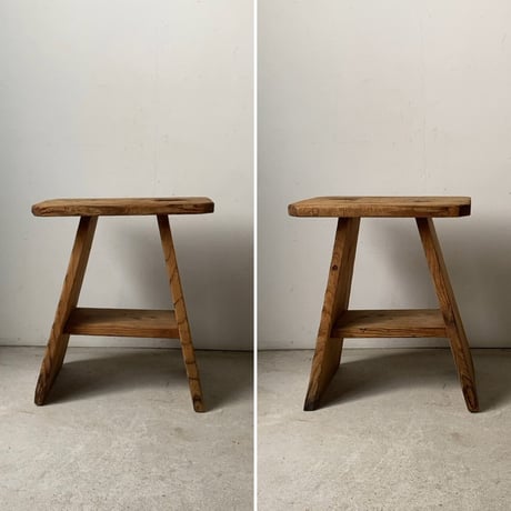 古いスクエアスツール  兼 踏台  杉無垢材  作業椅子 木工 昭和期  ヴィンテージステップ