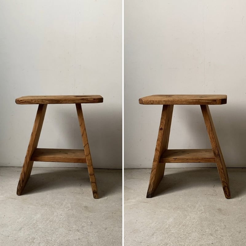 古いスクエアスツール 兼 踏台 杉無垢材 作業椅子 木工 昭和期