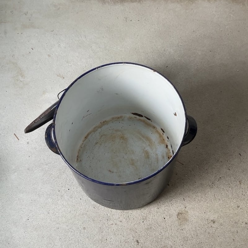 古いホーロー 特大 蓋付き キャニスター ダークネイビー ヴィンテージ