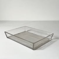 アンティーク プレスガラス スクエアトレー 幅約20cm 角皿 古硝子パッド  クリアカラー  大正期 レトロ食器 ヴィンテージ食器 気泡ガラス フルーツ皿 デザート皿 美品範疇