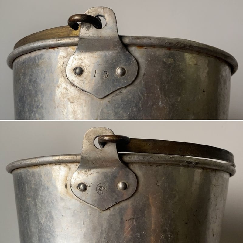 昭和初期 古いアルミのバケツ 槌目（つちめ）素地と真鍮持ち手 職人技