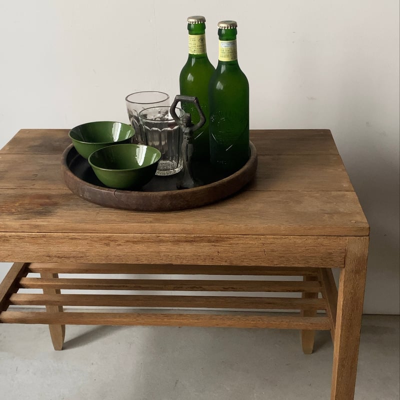 アンティーク コーヒーテーブル 無塗装 ラワン無垢材 小ぶりサイズ