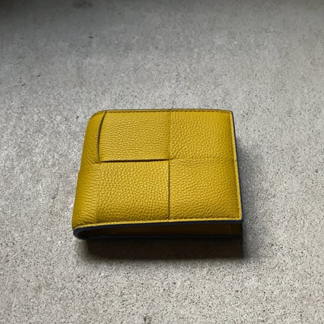 BOTTEGA VENETA ボッテガヴェネタ ビッグイントレチャート バッファローレザー シボ型押しレザーコンパクトウォレット ミニ財布 マスタード/パープル 2023年製 極美品 箱有