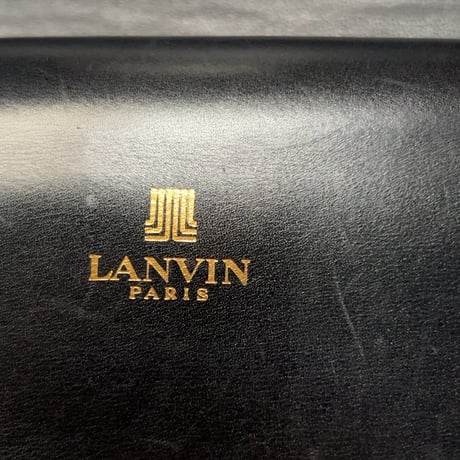80s VINTAGE LANVIN レザー 2wayショルダーバッグ/ハンドバッグ  フランス製 総革 黒/ゴールド金具 金ロゴ ブラック ヴィンテージバッグ オールドランバン 保存袋付 中古良品
