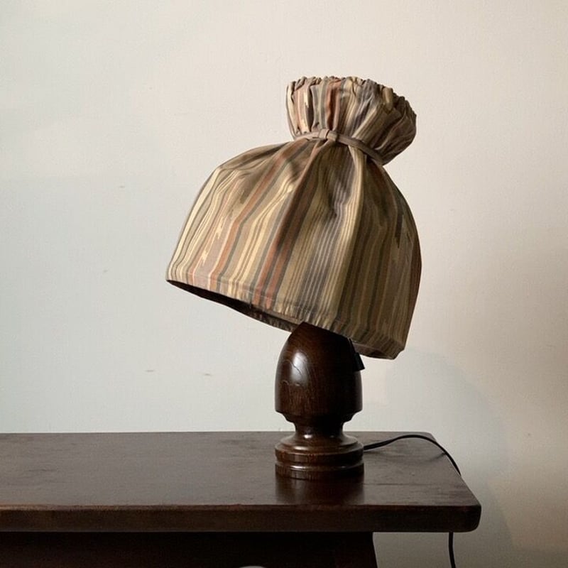 木製無垢材＋マルチストライプコットンシェードの卓上照明 民藝ランプ