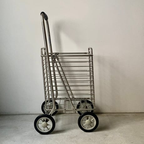 富田工業株式会社 ショッピングカート SC-01 ステンレス製 折り畳み式  買物籠 大容量 4輪 ストッパーレバー 黒グリップ キャリー キャスターワゴン シンプルデザイン 完品
