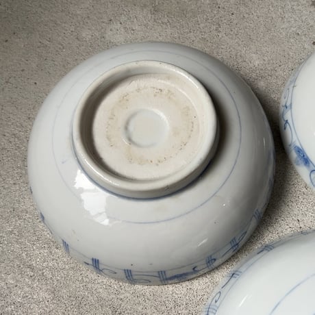 明治期 古い染付の入れ子鉢 (3鉢) アサガオ 蔓 絵  薄色  完品