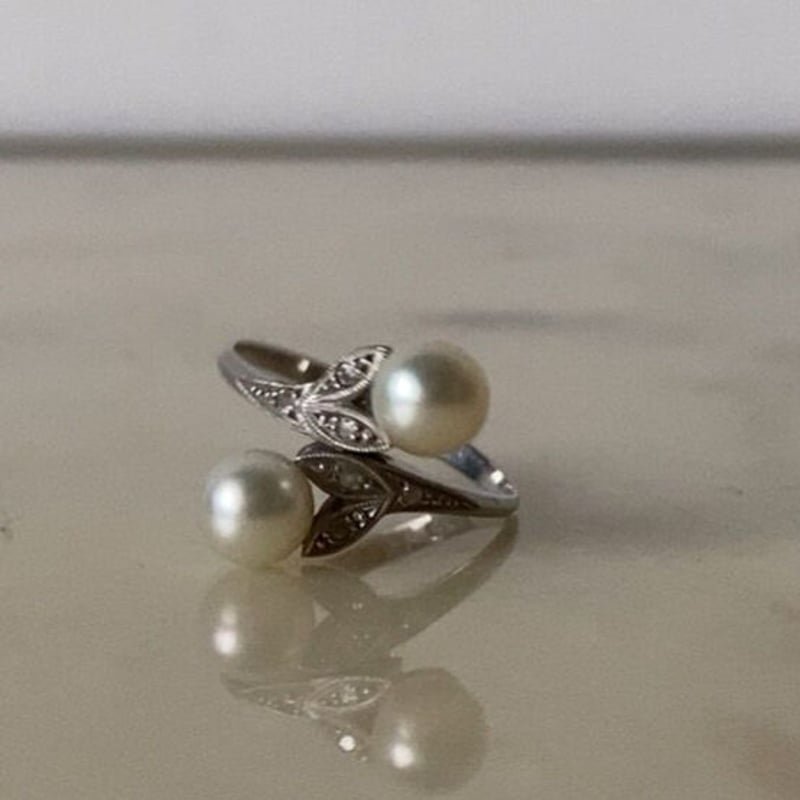 大阪 松屋宝飾店 ヴィンテージパールリング 4mm×2 総重量3.3g size 10