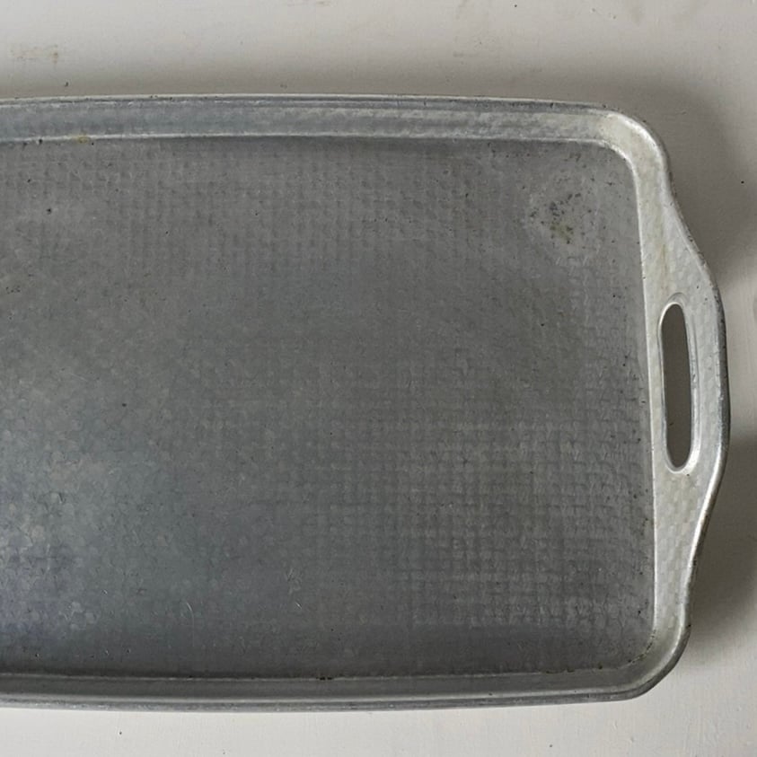 トレーうどん屋ラーメン屋さんアルミ脇取り盆エンボス給食大小2枚セット874