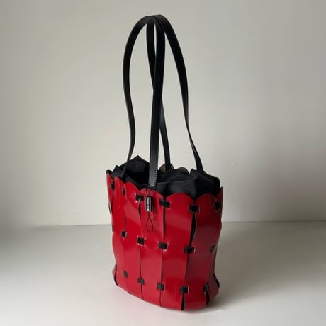DEL CONTE  デルコンテ  90s レザートートバッグ フラワーバッグ レッド/ブラック 革鞄 made in italy 中古美品