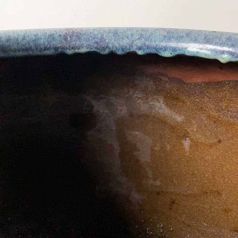 古い大火鉢 幅46cm 海鼠(なまこ)釉 瑠璃釉 深海色 メダカ鉢 睡蓮鉢