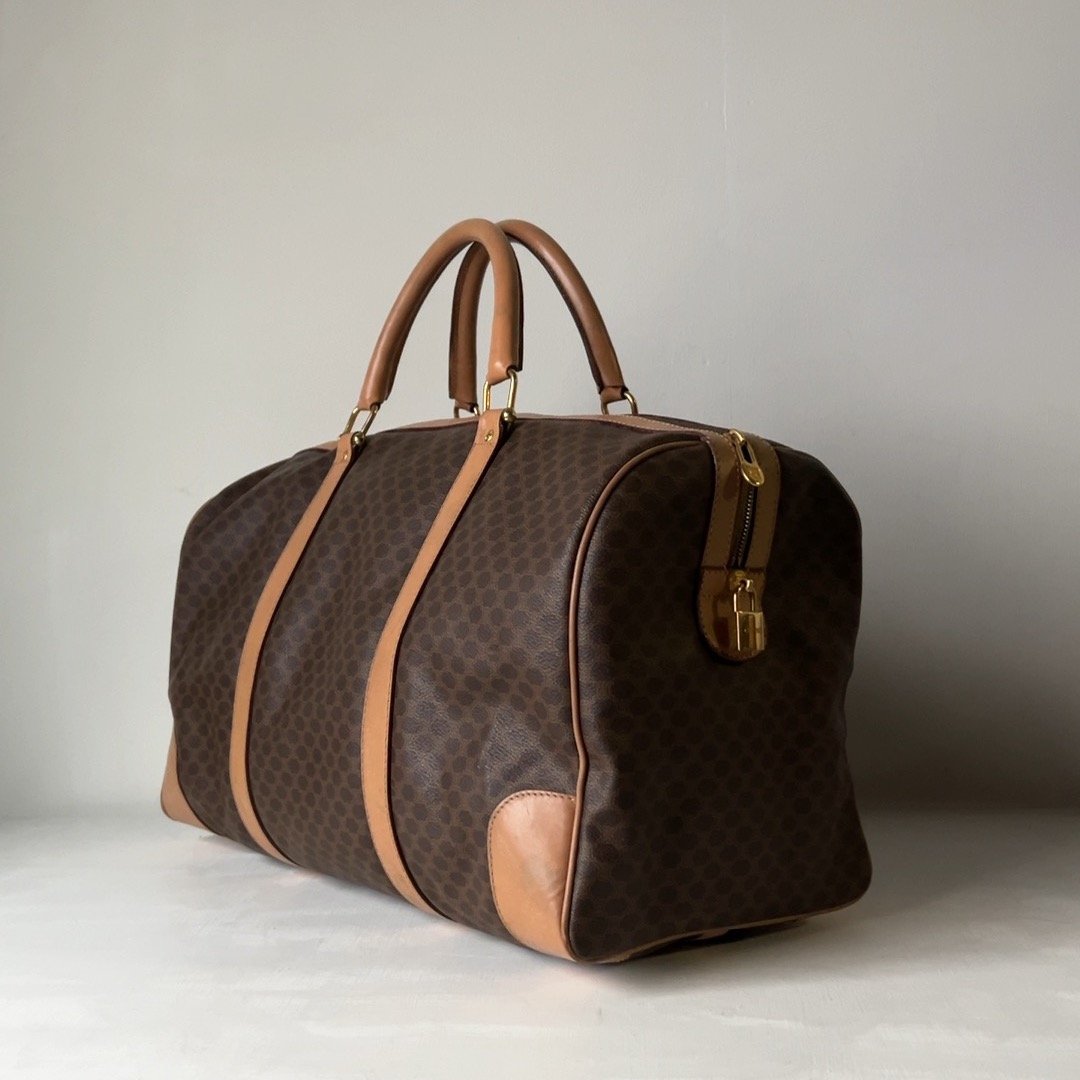 オールド　セリーヌ　旅行カバン　ボストンバッグ　マカダム柄　トリオンフ　南京錠 やぁー】オールド セリーヌ ボストンバッグ マカダム柄