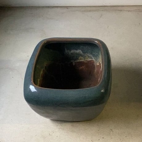 古い四角火鉢 最大幅45cm 海鼠(なまこ)釉 瑠璃釉 深海色 メダカ鉢 睡蓮鉢 金魚鉢 ビオトープ 甕 瓶 完品