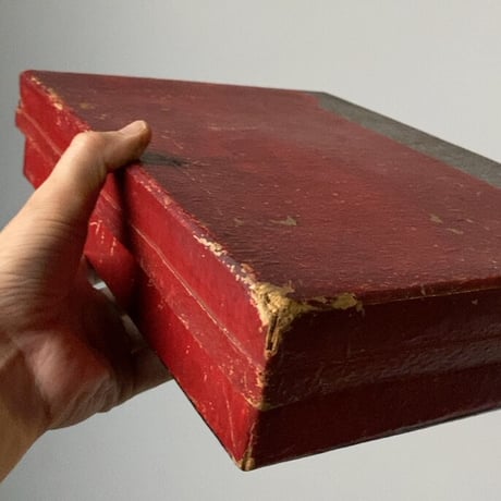 赤い道具箱  昭和初期の紙箱  31cm  昭和9年の卒業証書を保管していた書類箱  ジャパンヴィンテージ