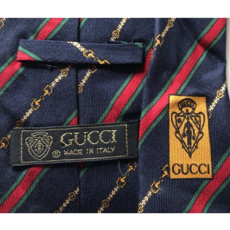 GUCCI  オールドグッチ  ヴィンテージ ネクタイ レジメンタル ビット柄 ネイビー ゴールド シェリーラインシルク100%  中古美品