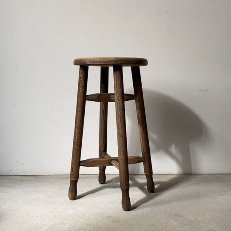 ② 昭和レトロ 古道具 無垢材 丸椅子 スツール 木製椅子 古家具 花台 