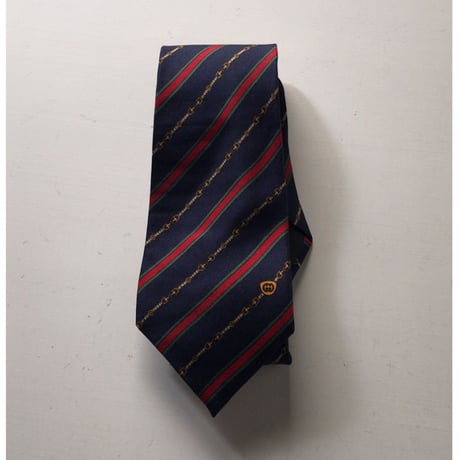 GUCCI  オールドグッチ  ヴィンテージ ネクタイ レジメンタル ビット柄 ネイビー ゴールド シェリーラインシルク100%  中古美品