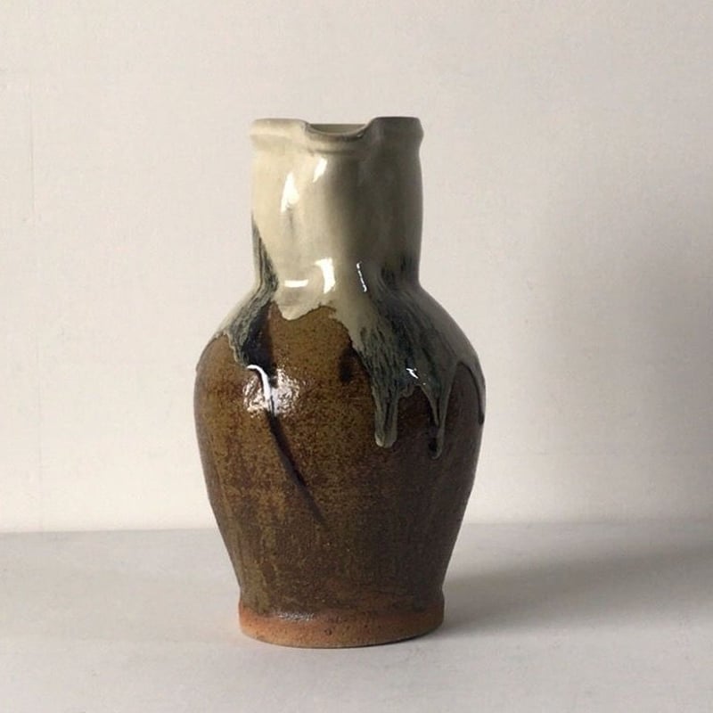 益子焼 村田 元 (ムラタ ゲン)作 把手壺 水差 花器 大きめのピッチャー