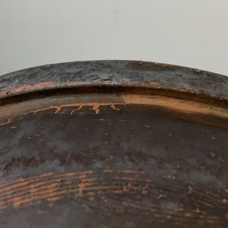 古い甕 幅38cm 民藝甕 古作 波線彫り メダカ鉢 金魚鉢 睡蓮鉢
