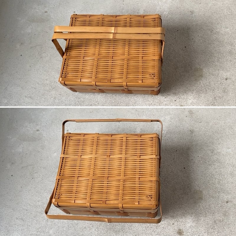 竹編みの豆腐籠 幅約28cm 手提げカゴ 竹かご 茶籠 煎茶道具 ピクニック 