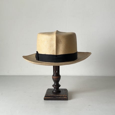 SAKAMOTO HATTER  坂本高級紳士帽子専門店  ヴィンテージ パナマハット レディース 頭周約55cm 編み帽子 昭和期 保存箱有