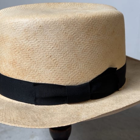 SAKAMOTO HATTER  坂本高級紳士帽子専門店  ヴィンテージ パナマハット レディース 頭周約55cm 編み帽子 昭和期 保存箱有