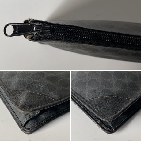 GUCCI オールドグッチ インターロッキング GG柄コーティングキャンバス ブラック/グレー  セカンドバッグ  ポーチ インバッグ ヴィンテージ 鞄 31cm