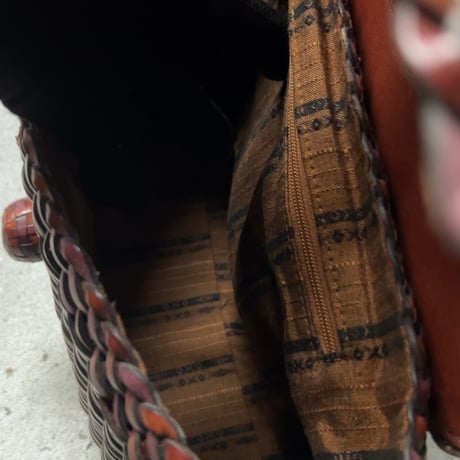 70s VINTAGE bag  OFFEL paris  オフィール パリス　レザー総編みハンドバッグ ケリー型 イントレチャート ブラウン クルミボタン 本革 革編み 中古良品
