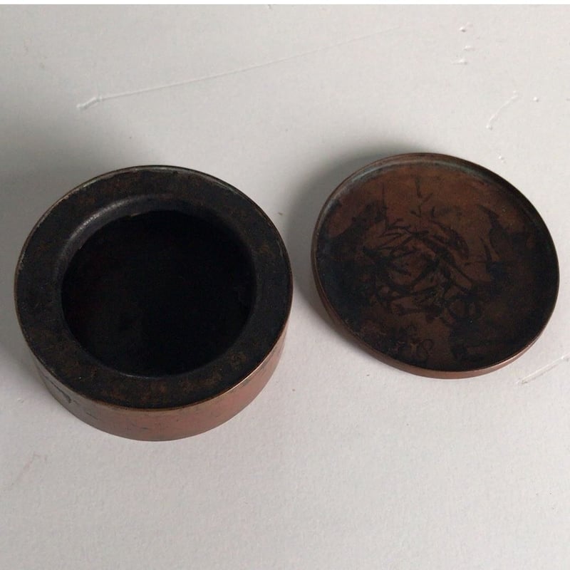 明治〜大正時代の銅の墨壺 古い書道具 古い日用品 日本の古道具、骨董