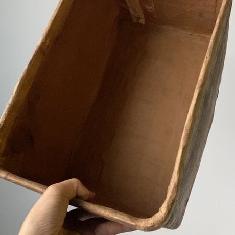古い一閑張りの道具箱  32cm  竹籠＋紙＋柿渋  深型  古箱  古道具  昭和期