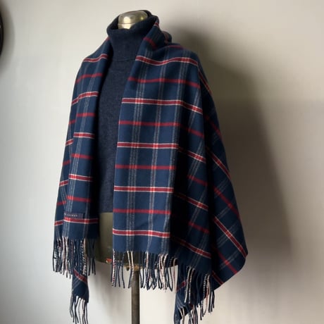 RALPH LAUREN ラルフローレン チェック柄 大判ストール ウール100% ひざ掛け 膝掛け 肩掛け マフラー ダークブルー/赤/白 好配色 POLO ポロ 中古美品