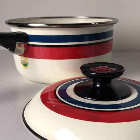 Noritake ノリタケ ヴィンテージ 琺瑯(ホーロー) 片手鍋  トリコカラー  ランダムストライプ   デッドストック 未使用品